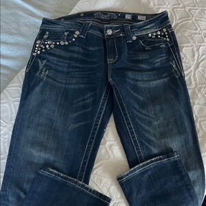 Miss Me JP5141ST Dark Blue straight Cut Jeans with Rhinestone Accents~